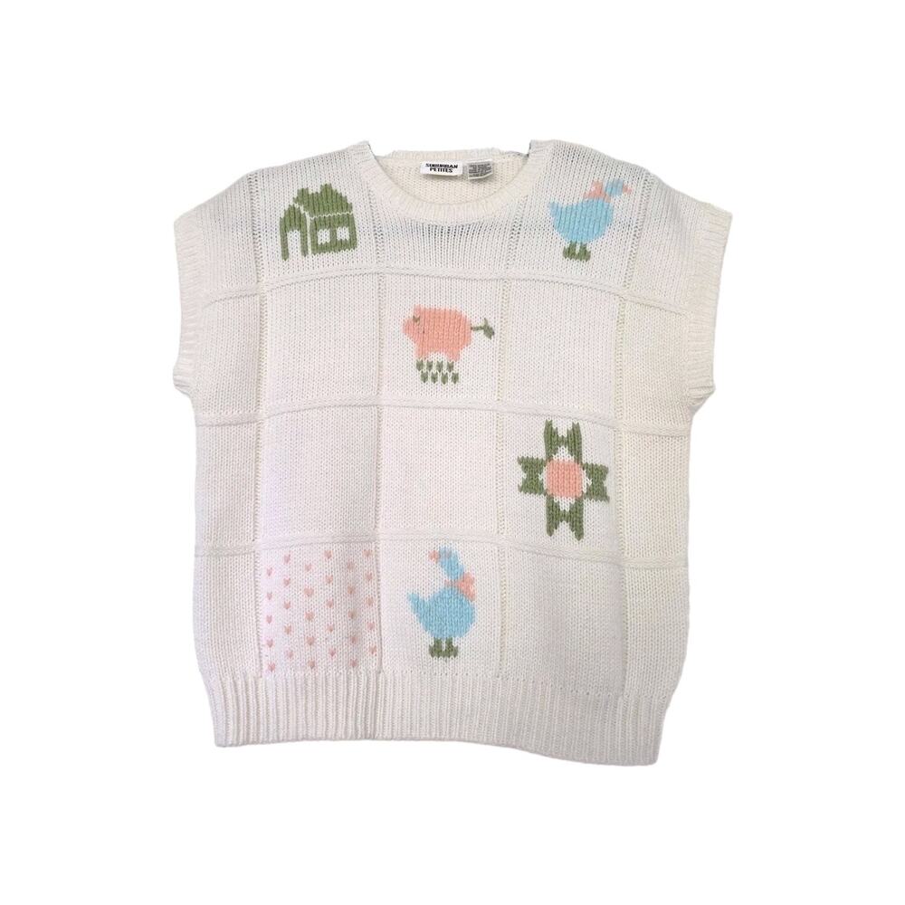 Vtg 80s Goose Sheep Cottagecore Sweater Womens PL Farmhouse Grandma
